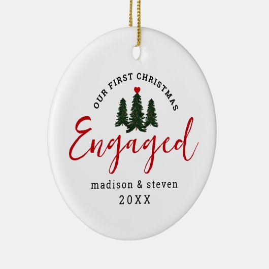 Modern Engaged Onze Eerste Kerstmis Gepersonalisee Keramisch Ornament (Rechts)