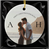 Modern Engagement 2 Photo First Christmas Engaged Keramisch Ornament