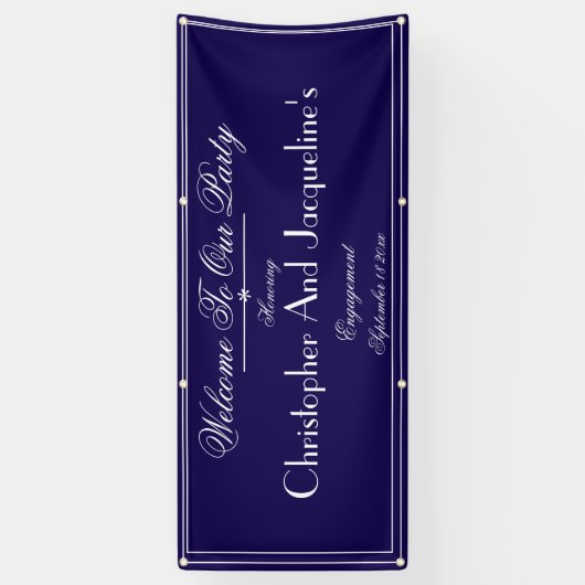 Modern Engagement Party Custom Names Chic Welkom Spandoek (Verticaal)
