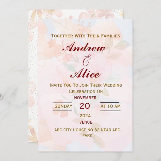 Modern Engels bruiloft uitnodiging (Voorkant / Achterkant)