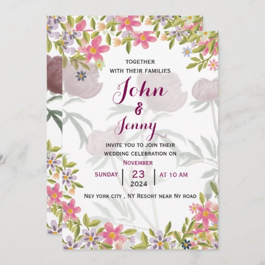 Modern Engels bruiloft uitnodiging (Voorkant / Achterkant)