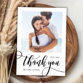 Modern enorm grillig script 2 foto bruiloft bedankkaart