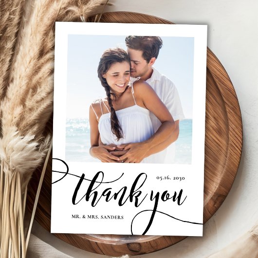 Modern enorm grillig script 2 foto bruiloft bedankkaart