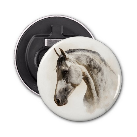 Modern Equestrian Elegant Lusitano Horse Button Flesopener (Voorkant)