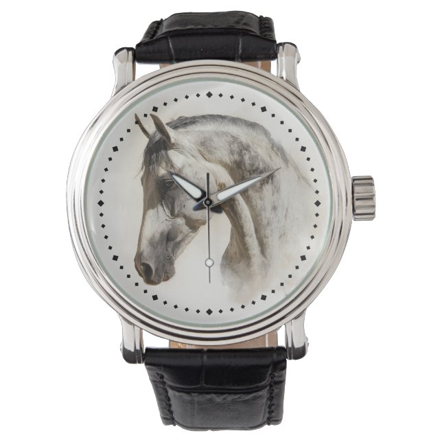 Modern Equestrian Elegant Lusitano Paard Horloge (Voorkant)