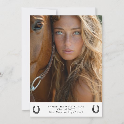 Modern Equestrian Hoefijzer Foto Afstuderen Aankondiging (Voorkant)
