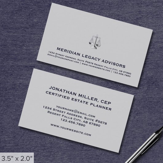 Modern Estate Planning Justice Scale Logo Visitekaartje