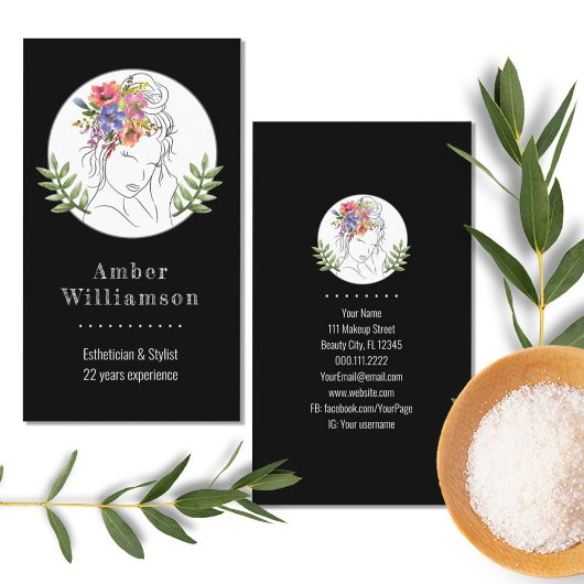 Modern Esthetician Stylist Spa Elegant Chic Floral Visitekaartje