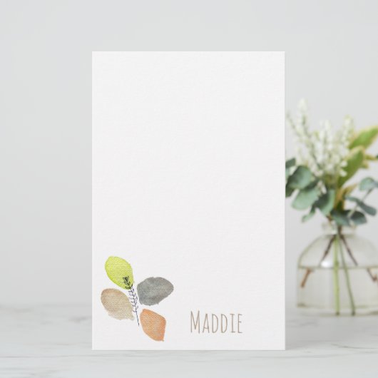 Modern esthetisch waterverf blad briefpapier (Staand voorkant)