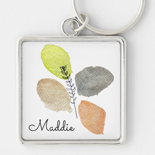 Modern esthetisch waterverf blad sleutelhanger (Voorkant)