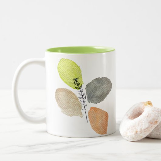 Modern esthetisch waterverf blad tweekleurige koffiemok (Met donut)