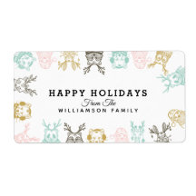 Modern Etched Style Woodland Dieren Kerstmis