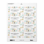 Modern Etched Style Woodland Dieren Kerstmis Etiket (Full Sheet)