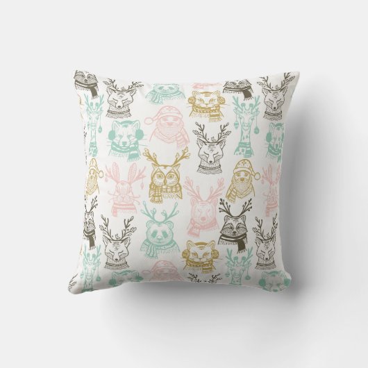 Modern Etched Style Woodland Dieren Kerstmis Kussen (Achterkant)