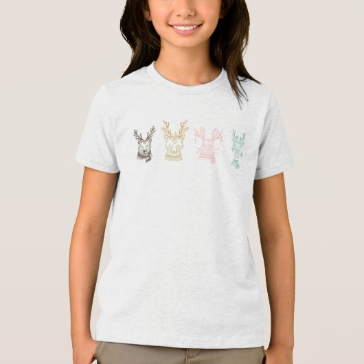 Modern Etched Style Woodland Dieren Kerstmis Tri-Blend Shirt (Voorkant)
