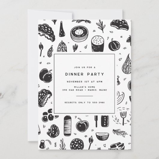 Modern eten Doodle Dinner Party Kaart (Voorkant)