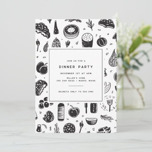 Modern eten Doodle Dinner Party Kaart (Staand voorkant)