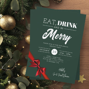 Modern eten, Drink zijn vrolijk Xmas rood lint gro Kaart