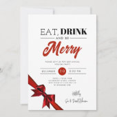 Modern eten, Drink zijn vrolijk Xmas rood lint Kaart (Voorkant)