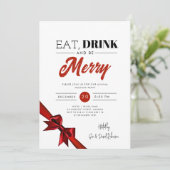 Modern eten, Drink zijn vrolijk Xmas rood lint Kaart (Staand voorkant)