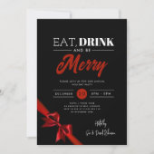 Modern eten, Drink zijn vrolijk Xmas rood lint zwa Kaart (Voorkant)