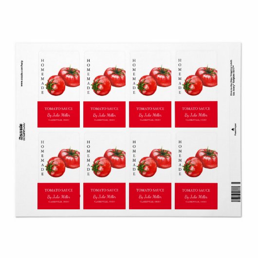 Modern Etiket Voor Zelfgemaakte Tomatensaus (Full Sheet)