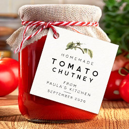 Modern etikett voor tomatenchutney met waterverfbl bedankjes labels
