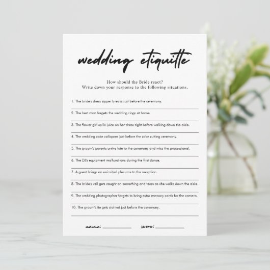 Modern Etiquette 911 Vrijgezellenfeest Game Kaart (Staand voorkant)