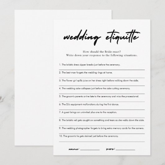 Modern Etiquette 911 Vrijgezellenfeest Game Kaart (Voorkant / Achterkant)