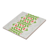 Modern etnisch groen wit rood geometrisch patroon tegeltje (Zijkant)