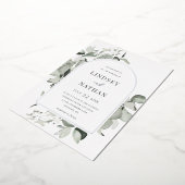 Modern Eucalyptus Arch Wedding Silver Folie Uitnodiging (Gedraaid)