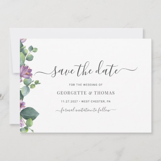 Modern Eucalyptus Botanisch Manuscript Save The Date (Voorkant)