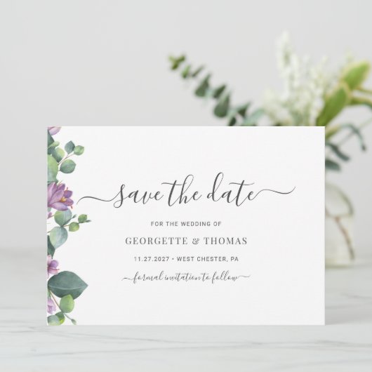Modern Eucalyptus Botanisch Manuscript Save The Date (Staand voorkant)