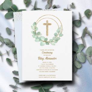 Modern Eucalyptus Boy Christening Kaart
