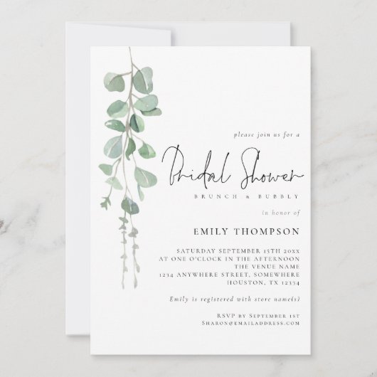 Modern Eucalyptus Brunch Bubble Vrijgezellenfeest Kaart (Voorkant)