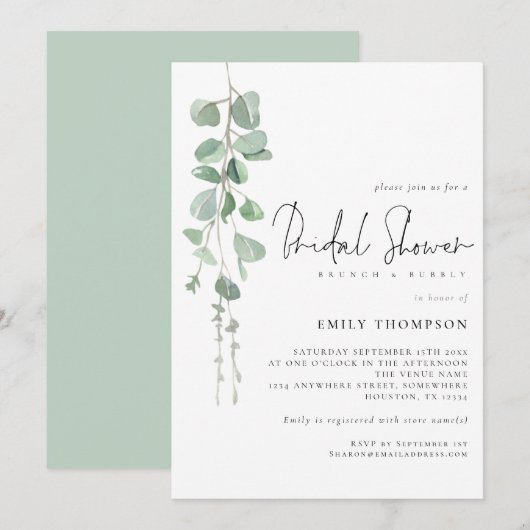 Modern Eucalyptus Brunch Bubble Vrijgezellenfeest Kaart (Voorkant / Achterkant)