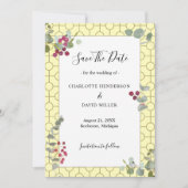 Modern Eucalyptus Burgundy Berry Greenery Wedding Save The Date (Voorkant)