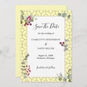 Modern Eucalyptus Burgundy Berry Greenery Wedding Save The Date (Voorkant / Achterkant)
