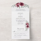 Modern Eucalyptus Burgundy Floral Wedding All In One Uitnodiging (Binnen)