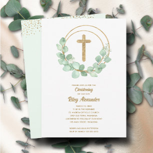 Modern Eucalyptus Christening Kaart