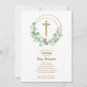 Modern Eucalyptus Christening Kaart (Voorkant)