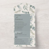 Modern Eucalyptus Dusty Blue Pattern Wedding All In One Uitnodiging (Binnen)