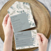 Modern Eucalyptus Dusty Blue Pattern Wedding All In One Uitnodiging