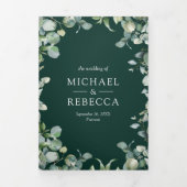 Modern Eucalyptus Emerald Green QR Code Wedding Drieluik Uitnodiging (Cover)
