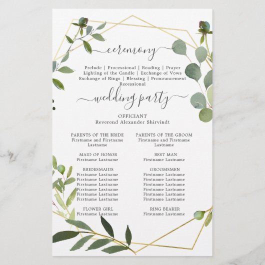 Modern Eucalyptus Floral Wedding Ceremony Programm (Achterkant)