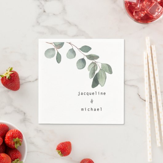 Modern Eucalyptus Foliage Wedding Cocktail Napkins Servet (Insitu)