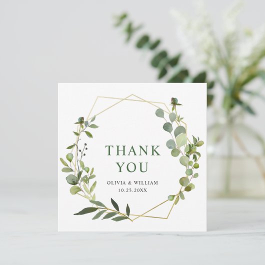 Modern Eucalyptus Geometric Lijst Bedankkaart (Staand voorkant)