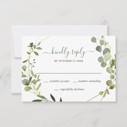 Modern Eucalyptus Geometric Lijst Wedding RSVP Kaartje (Voorkant)