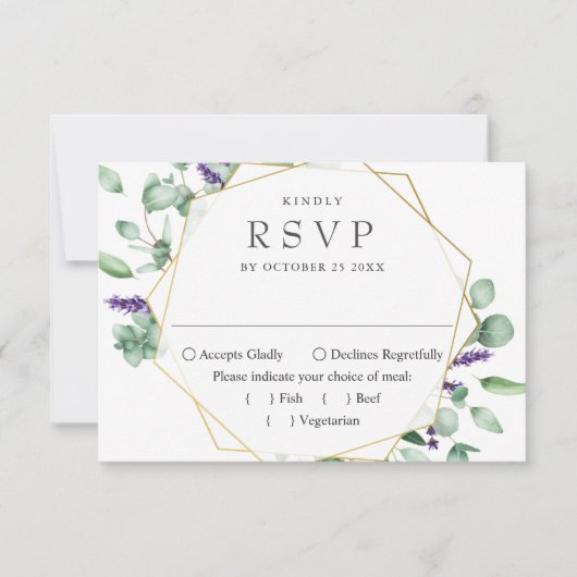 Modern Eucalyptus Geometric Lijst Wedding RSVP Kaartje (Voorkant)