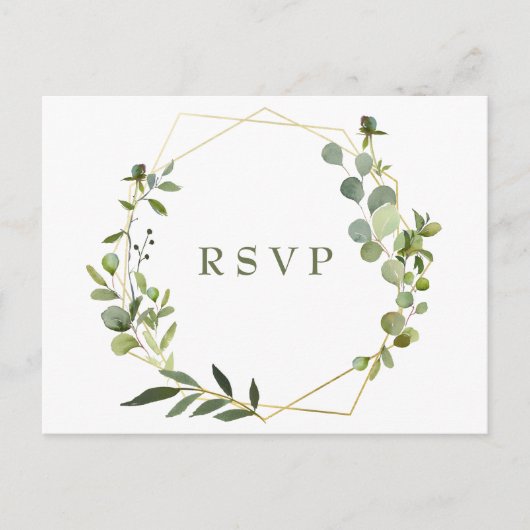 Modern Eucalyptus Geometrisch Lijst Bruiloft RSVP Briefkaart (Voorkant)